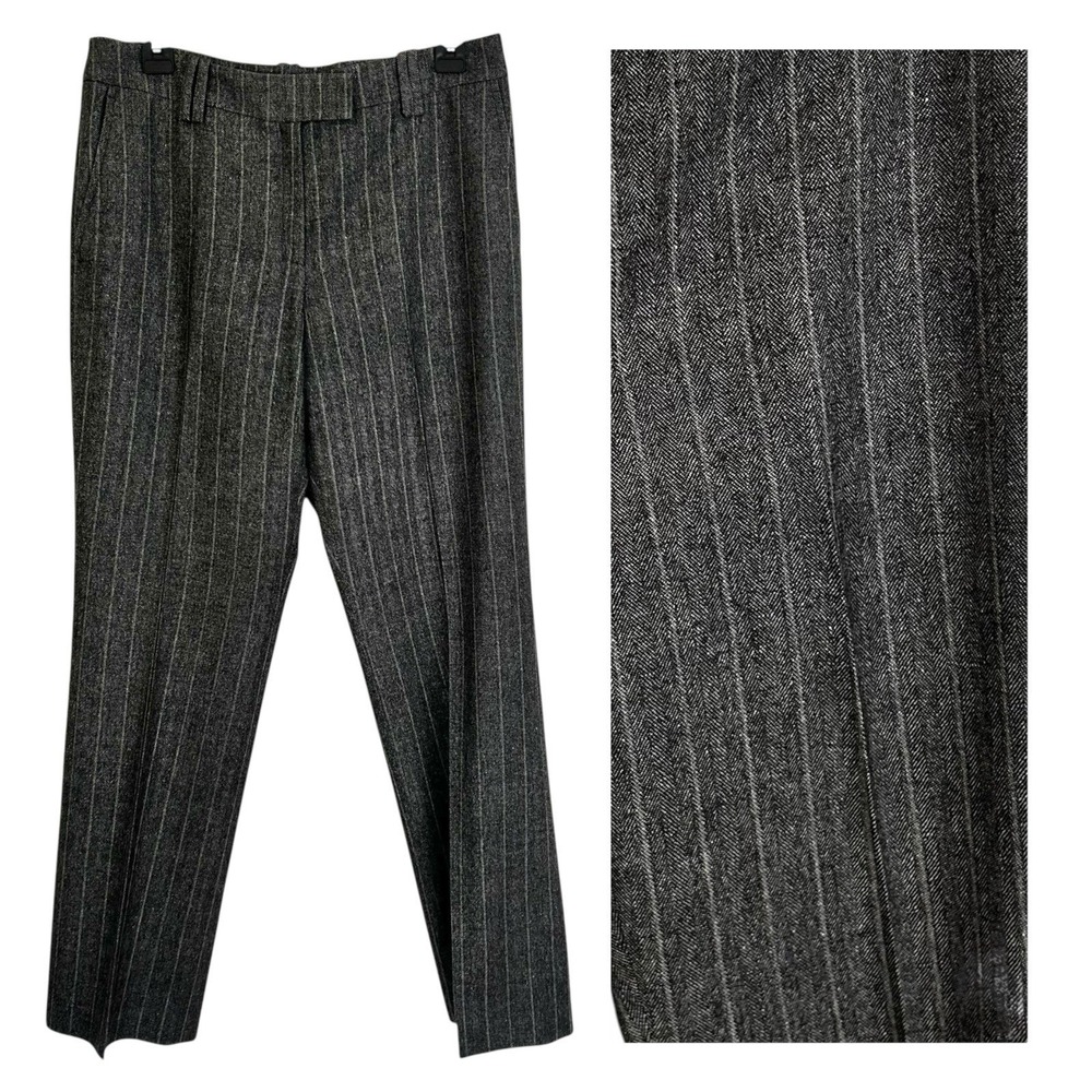 FACONNABLE Wool Cashmere Dress PANTS Women 10 Gray Pinstripe Career Tweed Office